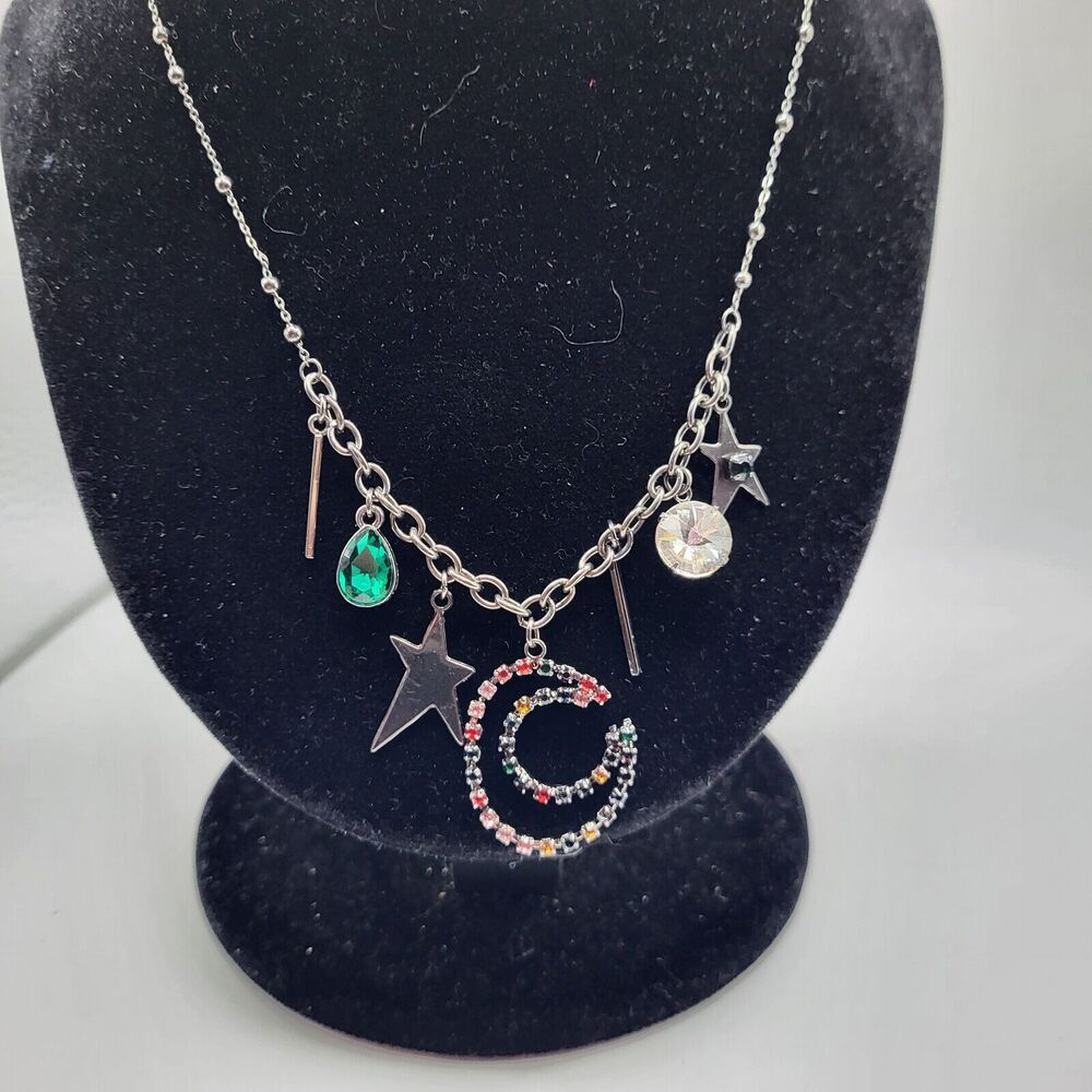 BCBGeneration Y2K Gunmetal Silver Multicharm Necklace 31 in